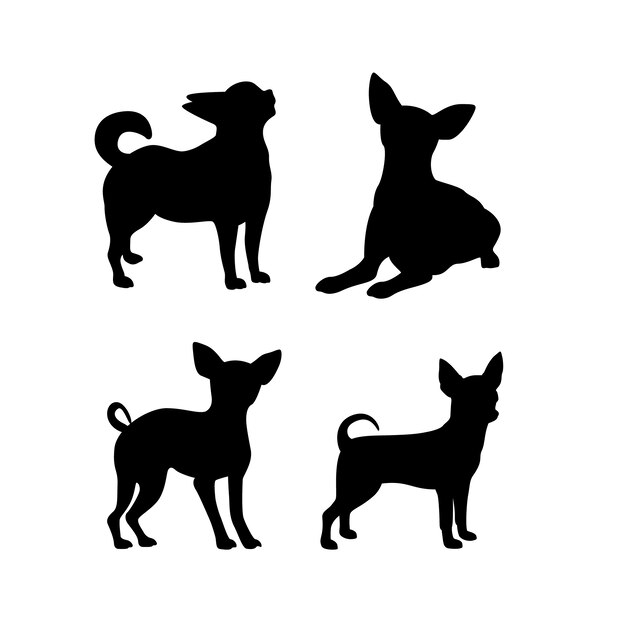 Conjunto de silueta de chihuahua de diseño plano