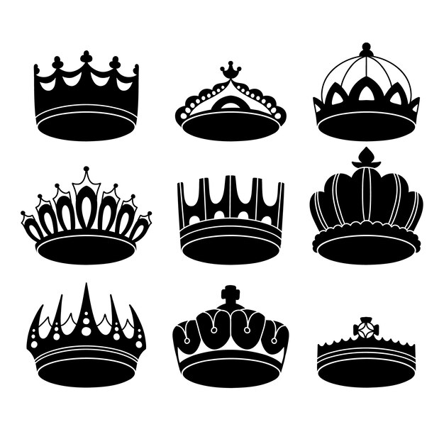 Conjunto de silueta de corona de diseño plano