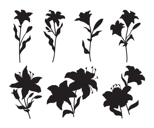 Conjunto de silueta de flor plana
