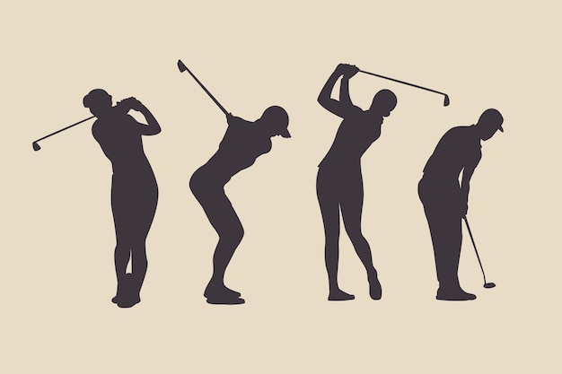 Vector gratuito conjunto de silueta de golfista de diseño plano