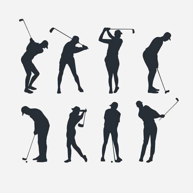 Conjunto de silueta de golfista de diseño plano