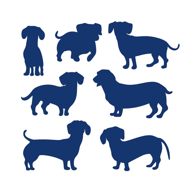 Conjunto de silueta de perro salchicha de diseño plano