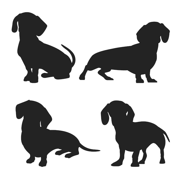 Conjunto de silueta de perro salchicha de diseño plano