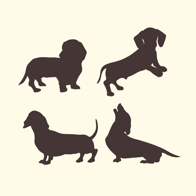 Conjunto de silueta de perro salchicha de diseño plano