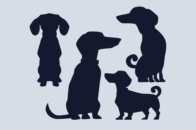 Conjunto de silueta de perro salchicha de diseño plano