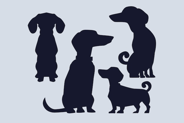Conjunto de silueta de perro salchicha de diseño plano