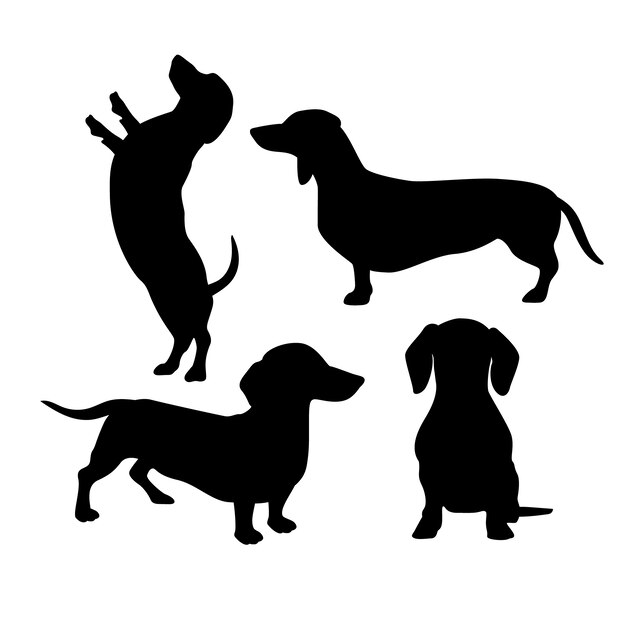 Conjunto de silueta de perro salchicha de diseño plano
