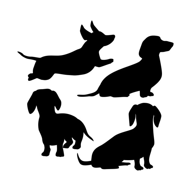 Conjunto de silueta de perro salchicha de diseño plano