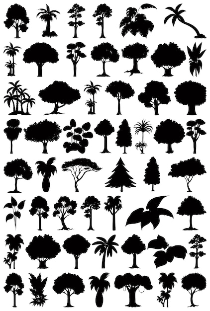 Vector gratuito conjunto de silueta de planta y árbol.