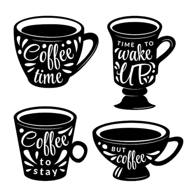 Conjunto de silueta de taza de café dibujada a mano