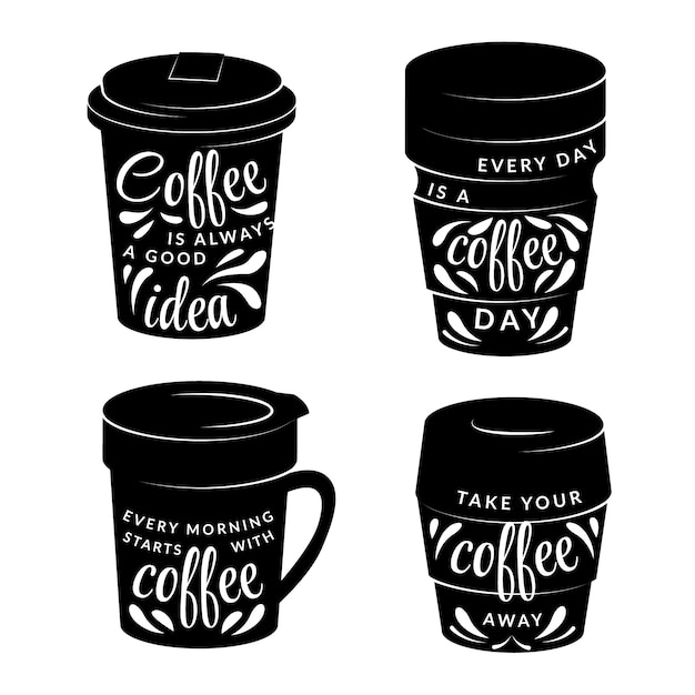 Vector gratuito conjunto de silueta de taza de café dibujada a mano