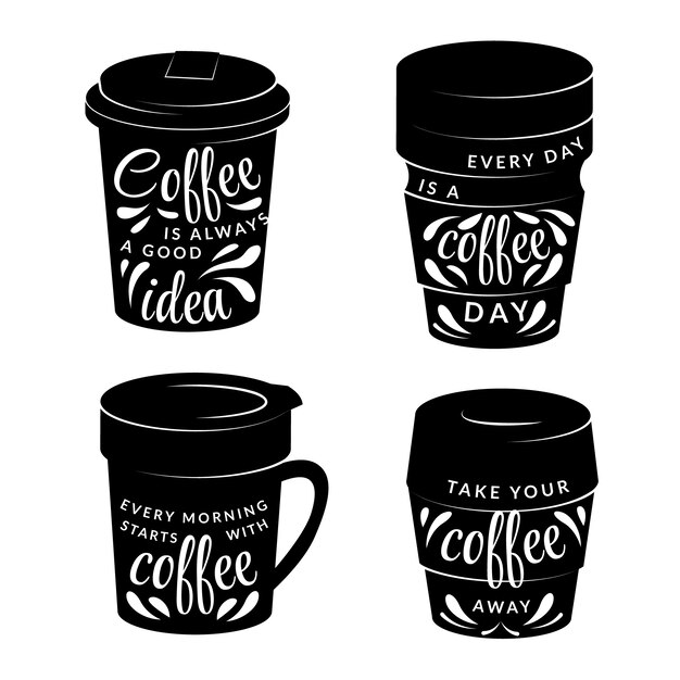 Conjunto de silueta de taza de café dibujada a mano