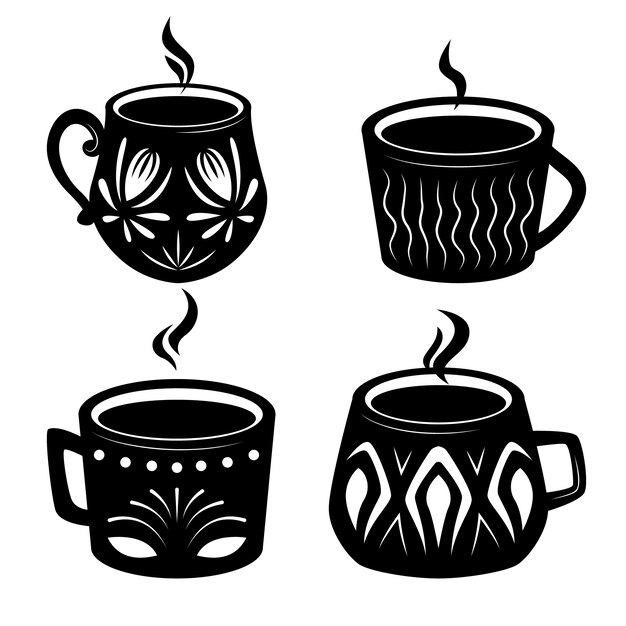 Conjunto de silueta de taza de café dibujada a mano