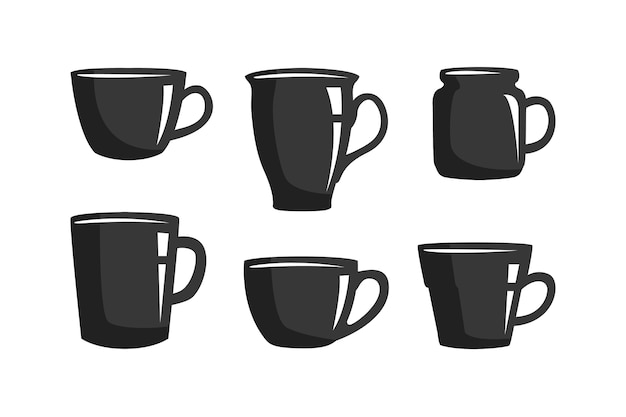 Conjunto de silueta de taza de café de diseño plano