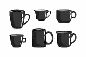 Vector gratuito conjunto de silueta de taza de café de diseño plano