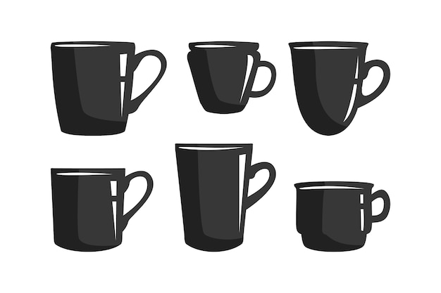 Conjunto de silueta de taza de café de diseño plano