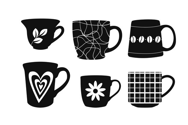 Conjunto de silueta de taza de café de diseño plano