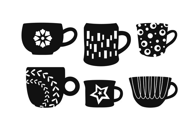 Conjunto de silueta de taza de café de diseño plano