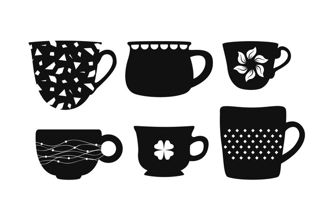 Conjunto de silueta de taza de café de diseño plano
