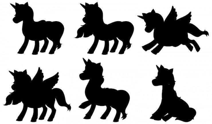 Vector gratuito conjunto de silueta de unicornio