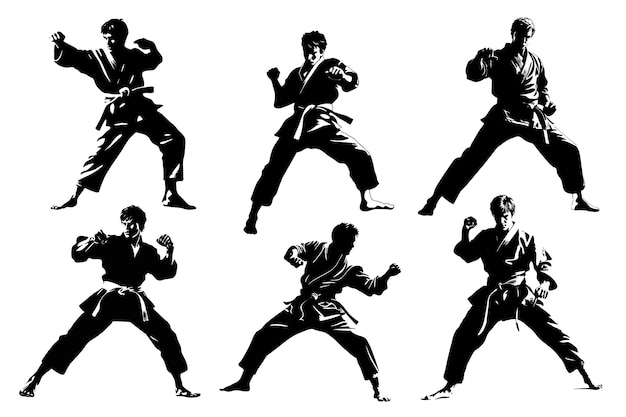 Vector gratuito conjunto de silueta vectorial de karate