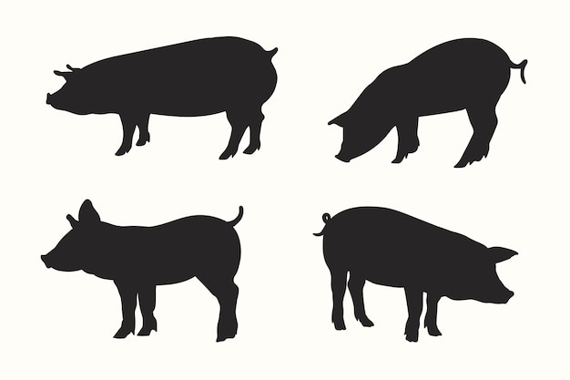 Conjunto de siluetas de animales de diseño plano