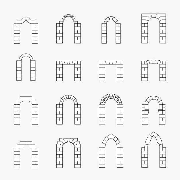 conjunto de siluetas de arco negro.