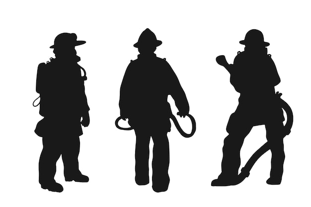 Conjunto de siluetas de bomberos dibujadas a mano