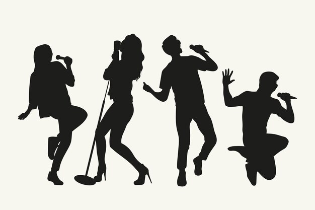 Conjunto de siluetas de cantantes de pop dibujadas a mano