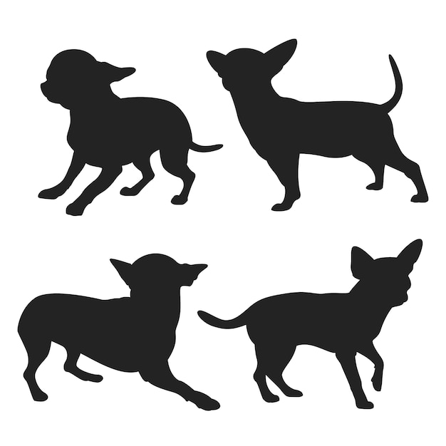 Conjunto de siluetas de chihuahua de diseño plano