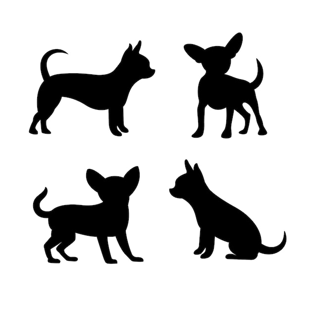 Conjunto de siluetas de chihuahua de diseño plano