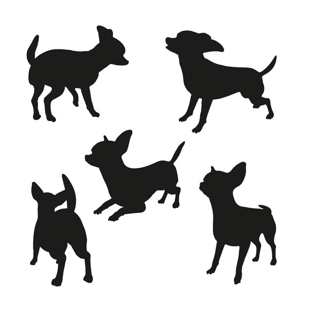Conjunto de siluetas de chihuahua de diseño plano