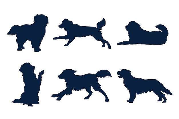 Vector gratuito conjunto de siluetas de golden retriever dibujadas a mano