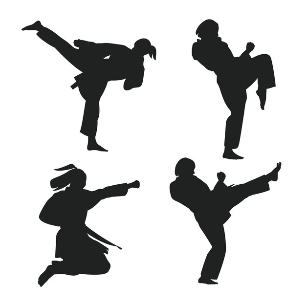 Conjunto de siluetas de karate dibujadas a mano