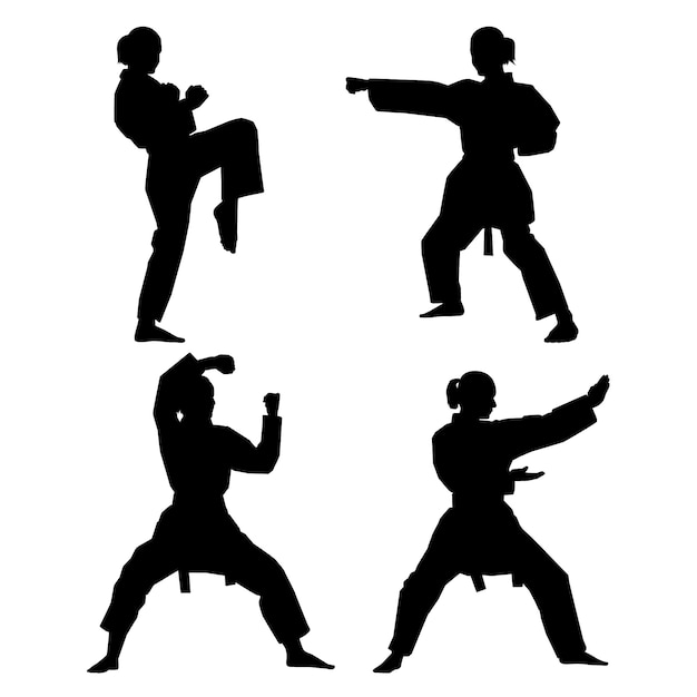 Vector gratuito conjunto de siluetas de karate dibujadas a mano