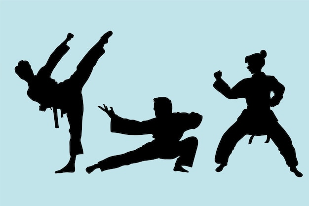 Vector gratuito conjunto de siluetas de karate dibujadas a mano