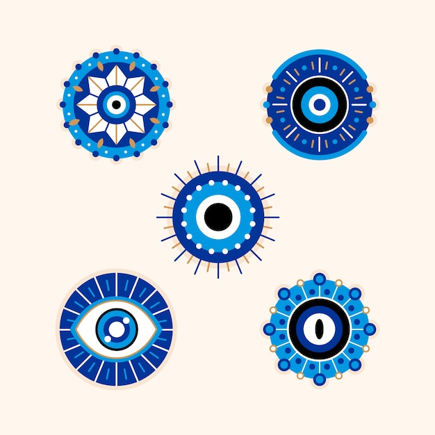 Ojo malvado o símbolos de ojo turco e iconos establecidos. Diseño de  amuleto moderno e idea de decoración para el hogar Vector de stock por  ©marish 440424644