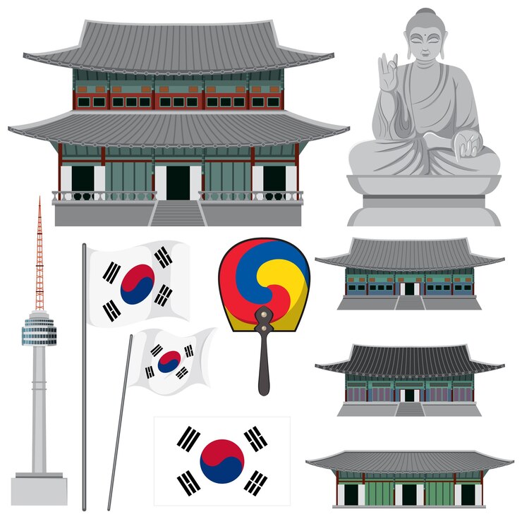 Vector gratuito conjunto de símbolo de tradición de nación de elemento coreano