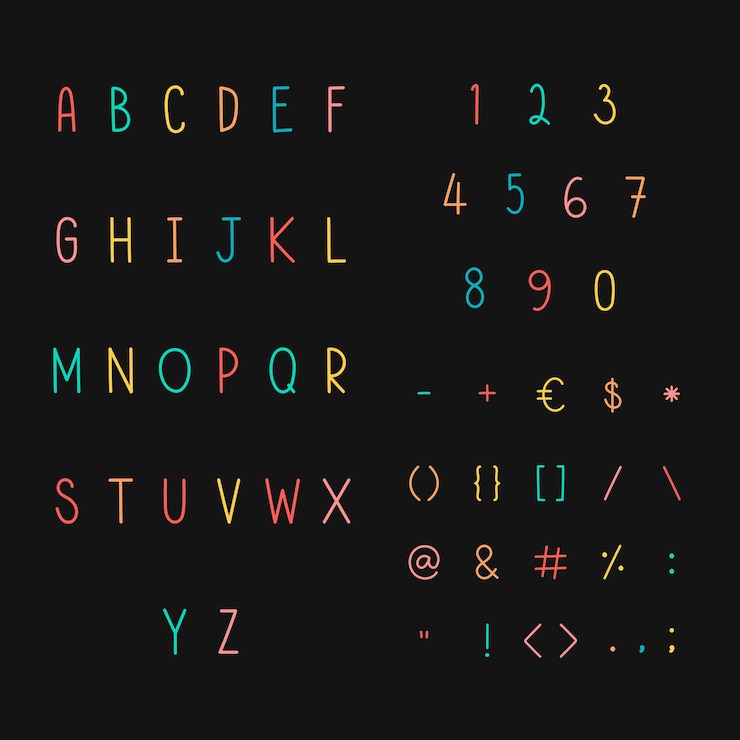 Vector gratuito conjunto de símbolos y alfabeto con estilo
