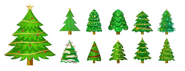 Conjunto de símbolos de árbol de navidad verde para el diseño de decoración de navidad