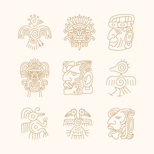 Vector gratuito conjunto de símbolos aztecas dibujados a mano