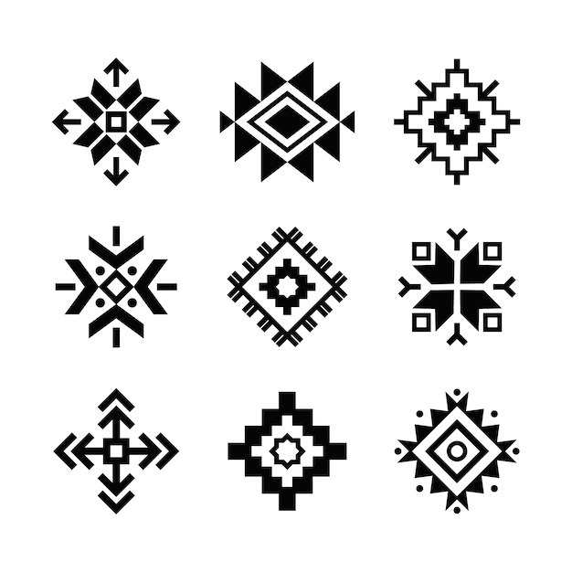 Vector gratuito conjunto de símbolos aztecas de diseño plano