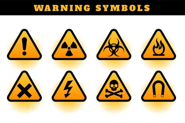 Conjunto de símbolos e iconos de advertencia