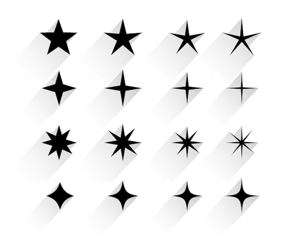 conjunto de símbolos de estrellas parpadeantes con efecto de sombra