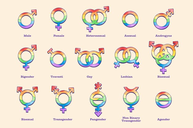 Conjunto de símbolos lgbt acuarela