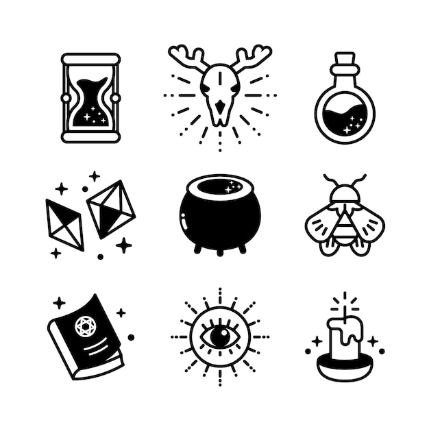 Conjunto de símbolos mágicos de diseño plano