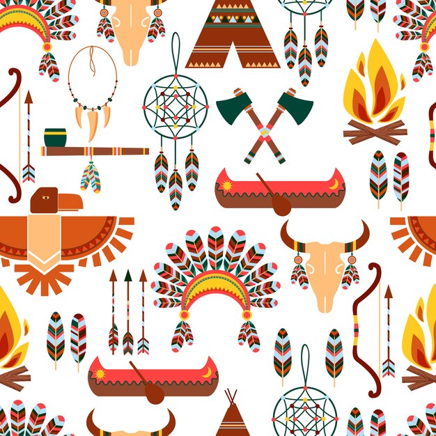 Conjunto de símbolos nativos tribales americanos de patrones sin fisuras utilizados en diferentes diseños gráficos