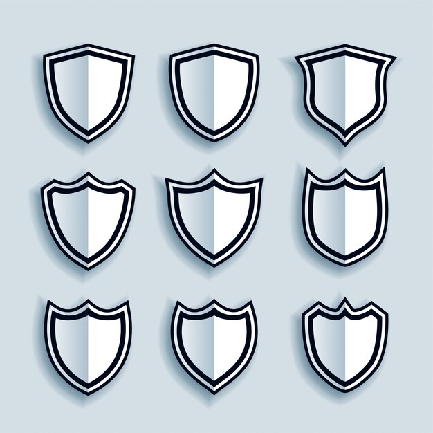 Conjunto de símbolos o insignias de escudo de estilo plano