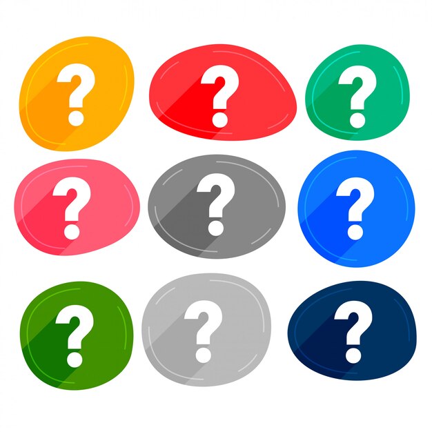 Conjunto de símbolos de signos de interrogación de muchos colores