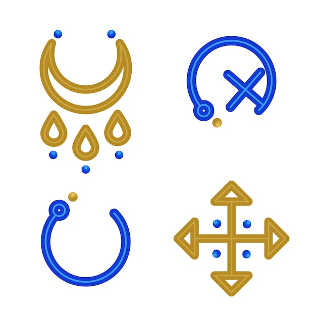 Conjunto de símbolos wiccan de diseño plano